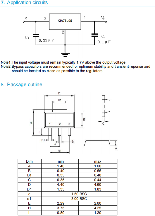 78l05三端穩壓器參數