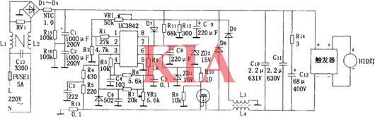 金鹵燈電子鎮流器,電路